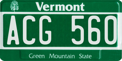 VT license plate ACG560