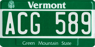 VT license plate ACG589