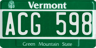 VT license plate ACG598