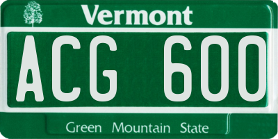 VT license plate ACG600