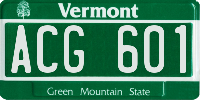 VT license plate ACG601