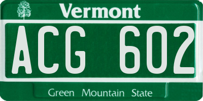 VT license plate ACG602