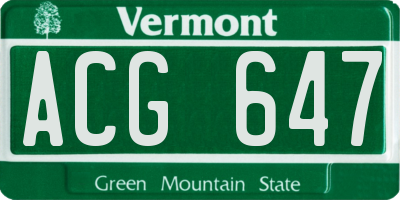 VT license plate ACG647