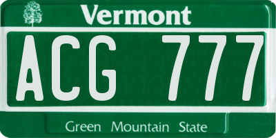 VT license plate ACG777