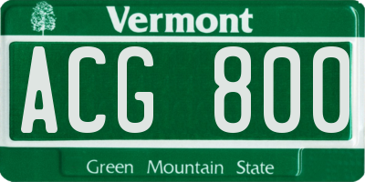 VT license plate ACG800