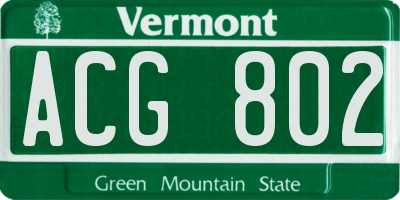 VT license plate ACG802