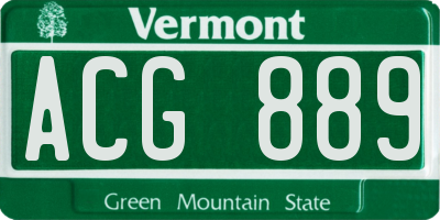 VT license plate ACG889