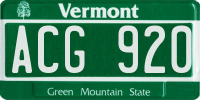 VT license plate ACG920