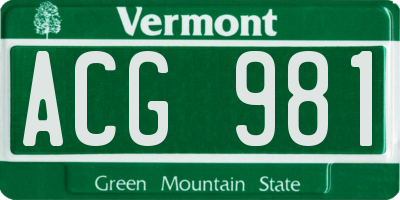 VT license plate ACG981