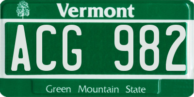 VT license plate ACG982