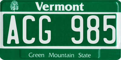 VT license plate ACG985