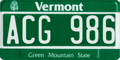 VT license plate ACG986