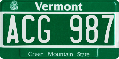 VT license plate ACG987