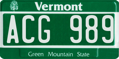 VT license plate ACG989