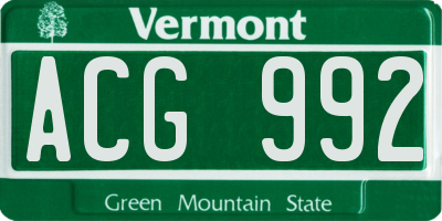 VT license plate ACG992
