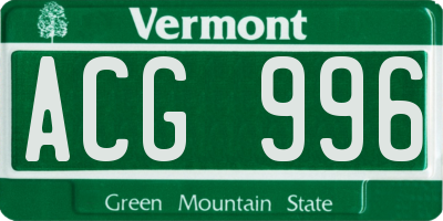 VT license plate ACG996