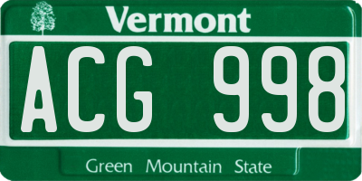 VT license plate ACG998