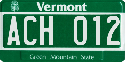 VT license plate ACH012