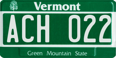 VT license plate ACH022