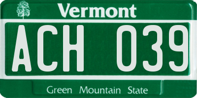 VT license plate ACH039