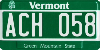 VT license plate ACH058