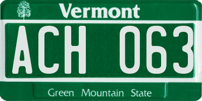 VT license plate ACH063