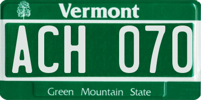 VT license plate ACH070