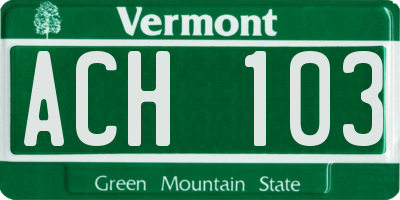 VT license plate ACH103
