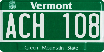 VT license plate ACH108