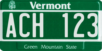 VT license plate ACH123