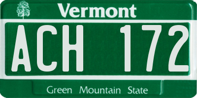 VT license plate ACH172