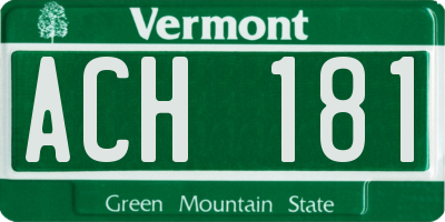 VT license plate ACH181