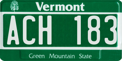 VT license plate ACH183