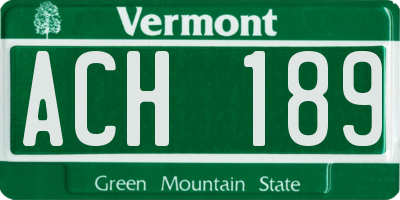 VT license plate ACH189