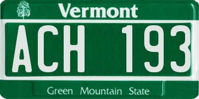VT license plate ACH193