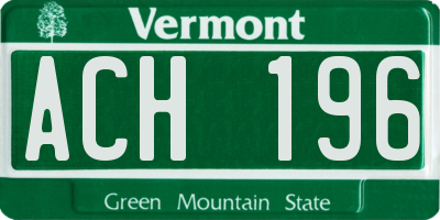 VT license plate ACH196