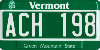 VT license plate ACH198