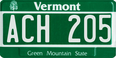 VT license plate ACH205