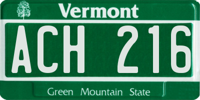 VT license plate ACH216
