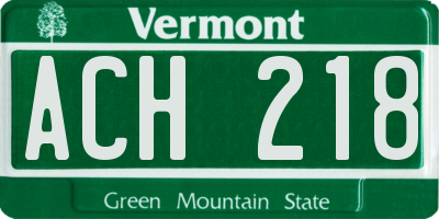 VT license plate ACH218