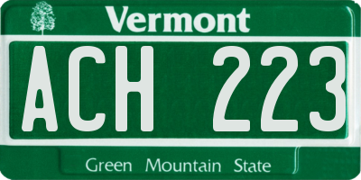 VT license plate ACH223