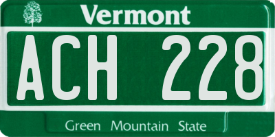 VT license plate ACH228