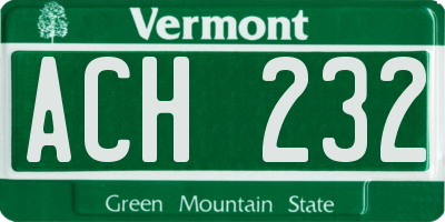 VT license plate ACH232