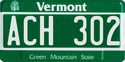 VT license plate ACH302