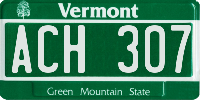 VT license plate ACH307