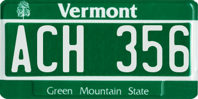 VT license plate ACH356