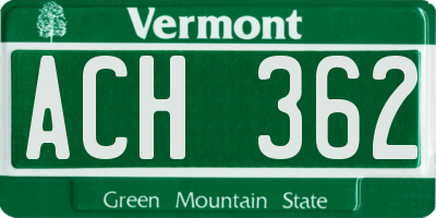 VT license plate ACH362
