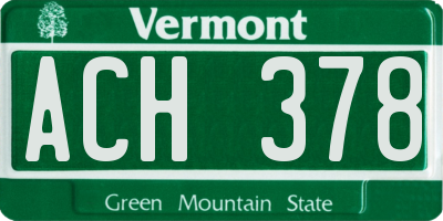 VT license plate ACH378