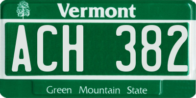 VT license plate ACH382