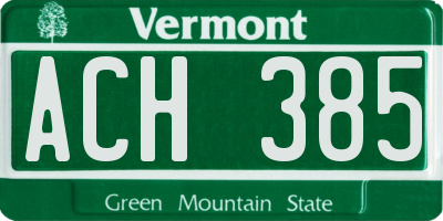 VT license plate ACH385